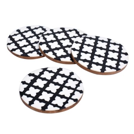 Black Moroccan Wood And Resin Coasters In Set Of 4